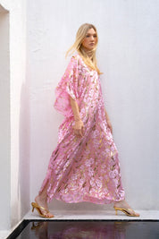 Flower Velours Devore Rose Boubou Caftan