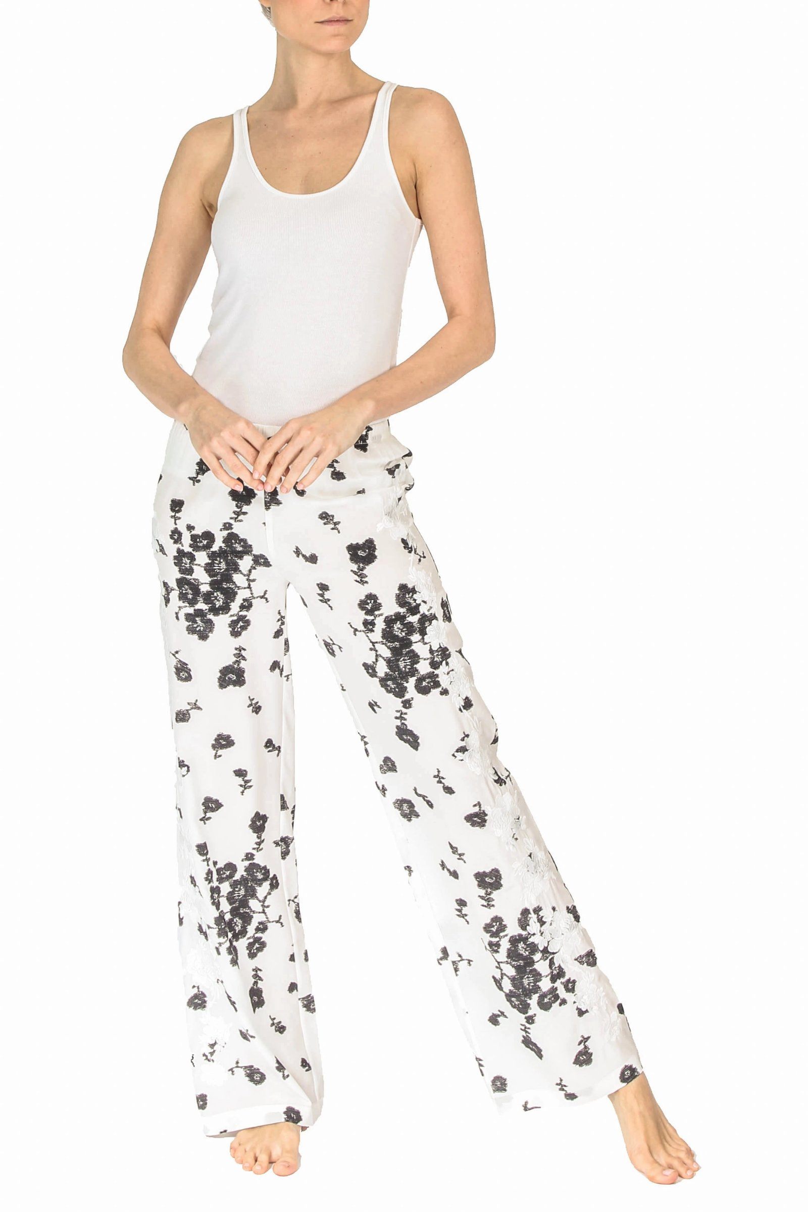 St Tropez West White Embossed Pattern Pants Women Size 14 NEW